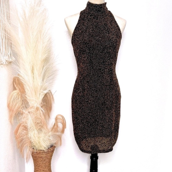 Riaziee Boutique Bronze Pure Silk Formal Beaded Mini Dress Size 4 - Picture 4 of 17